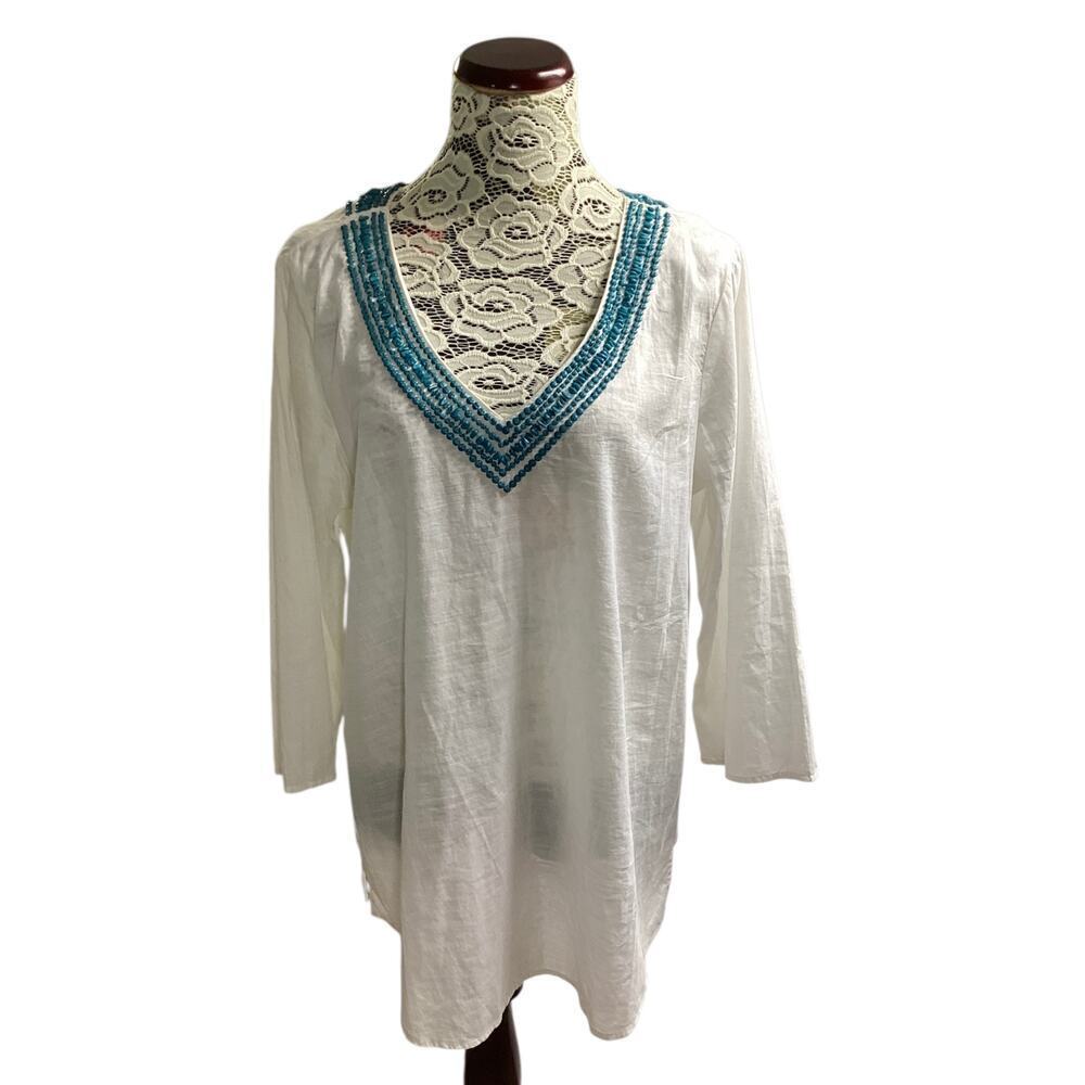 Banana Republic Beaded White‎ Tunic top XL